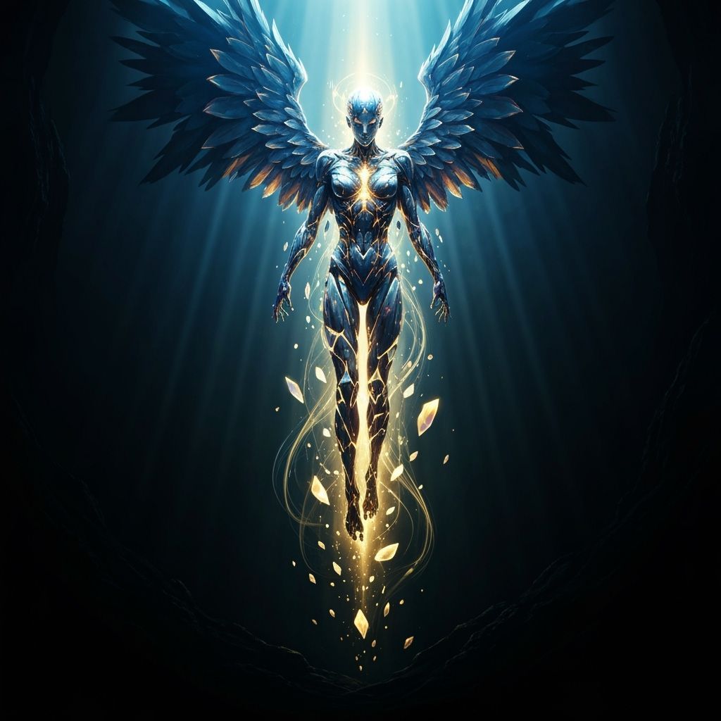 Angel of Shattered Light Descending Into Darkness