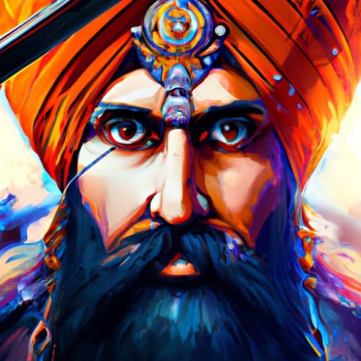 Sikh Soldier with Sword and Shield: Digital Portrait