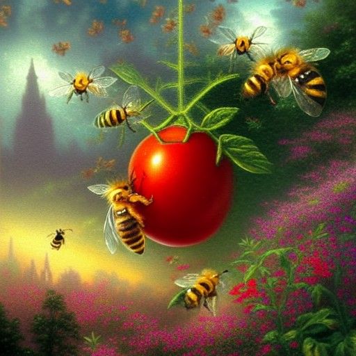 Tomato Bee in Ethereal Fantasy Landscape