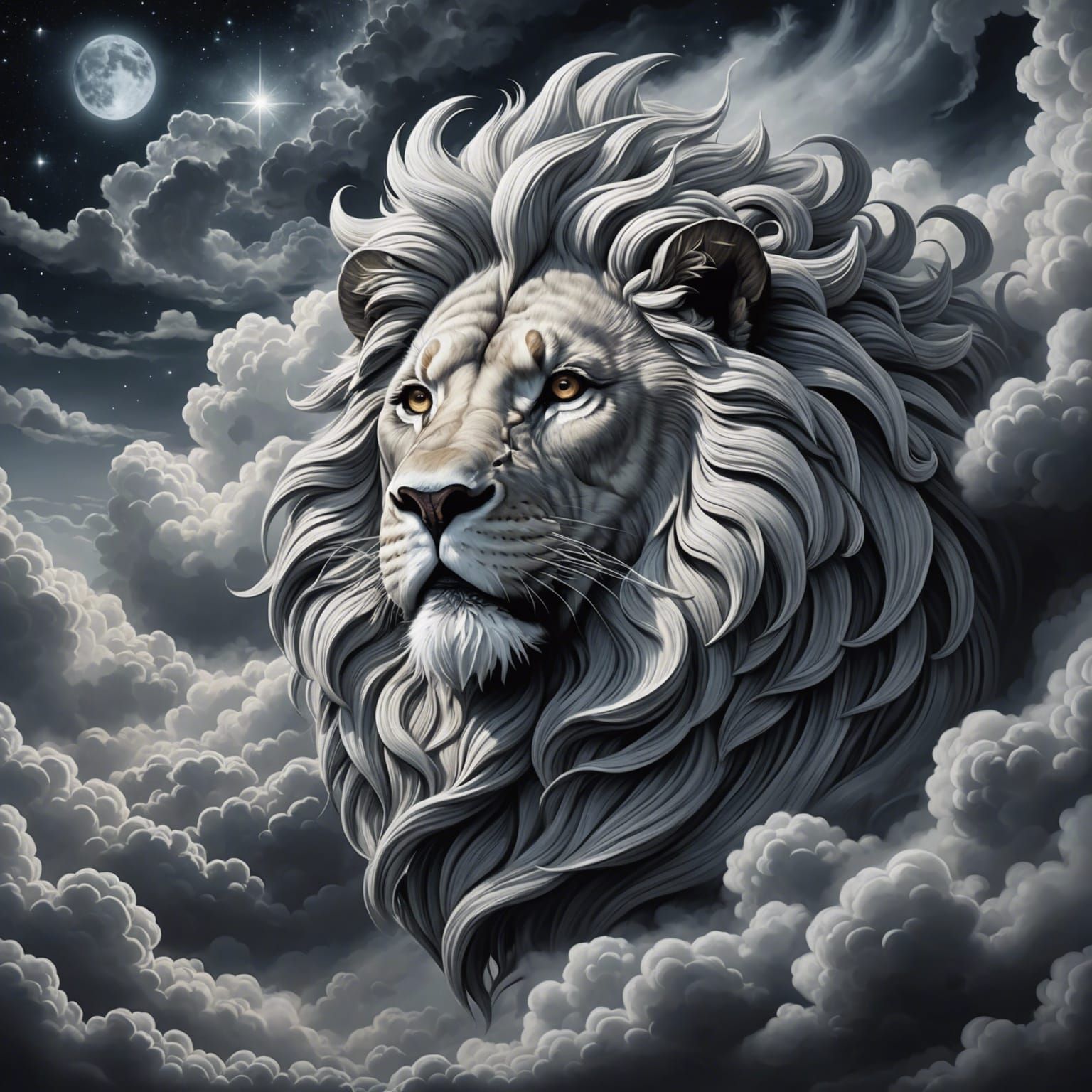 Ghost Lion Cloud Head in Starry Sky