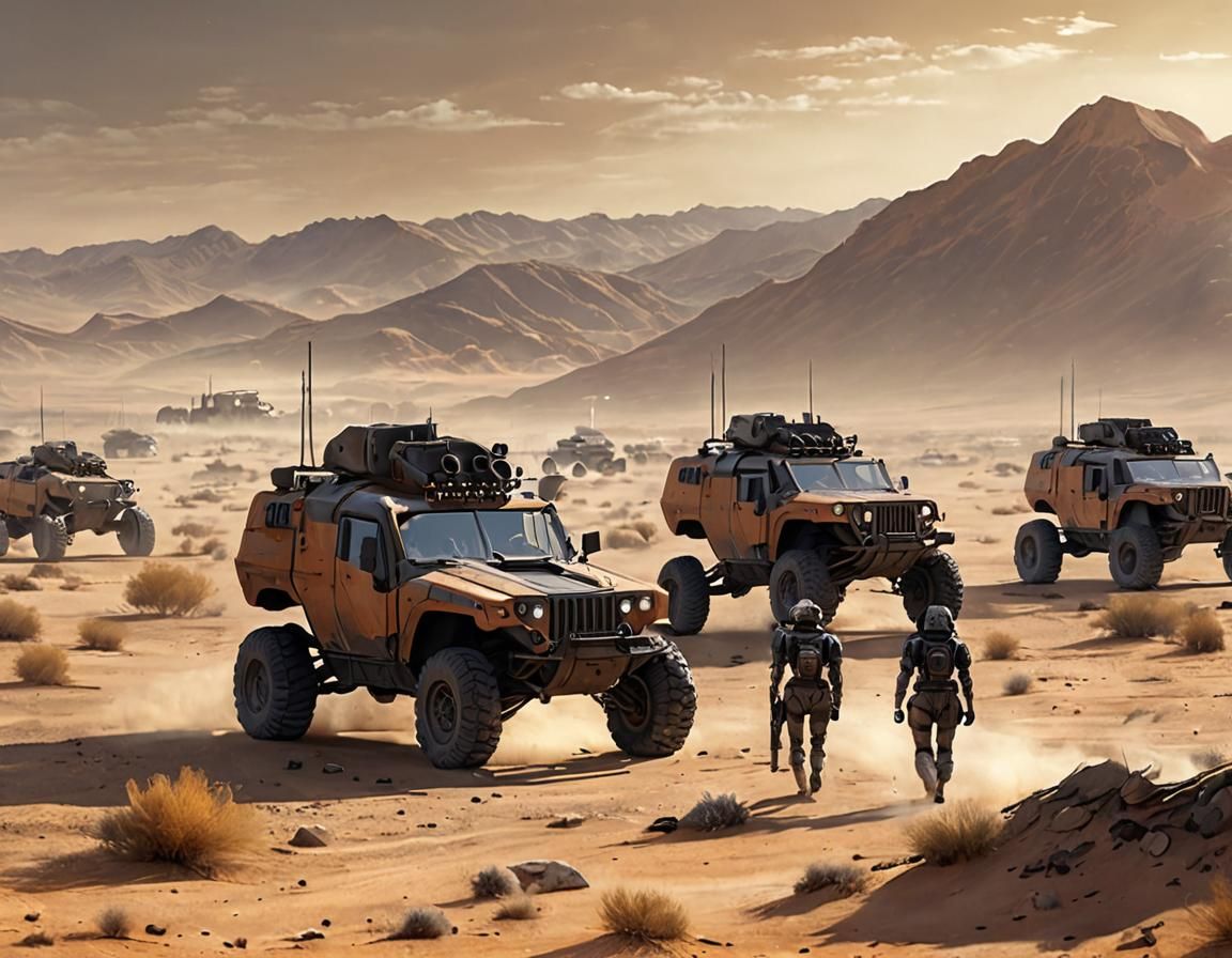 Sci-Fi Battlemechs Prepare for Desert Patrol