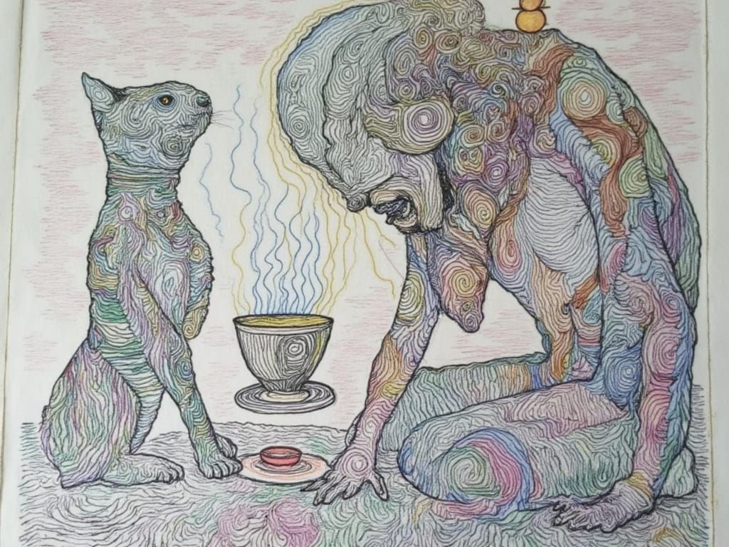 Opal Tarot Card & Giger-esque Soothsayer in Chiaroscuro