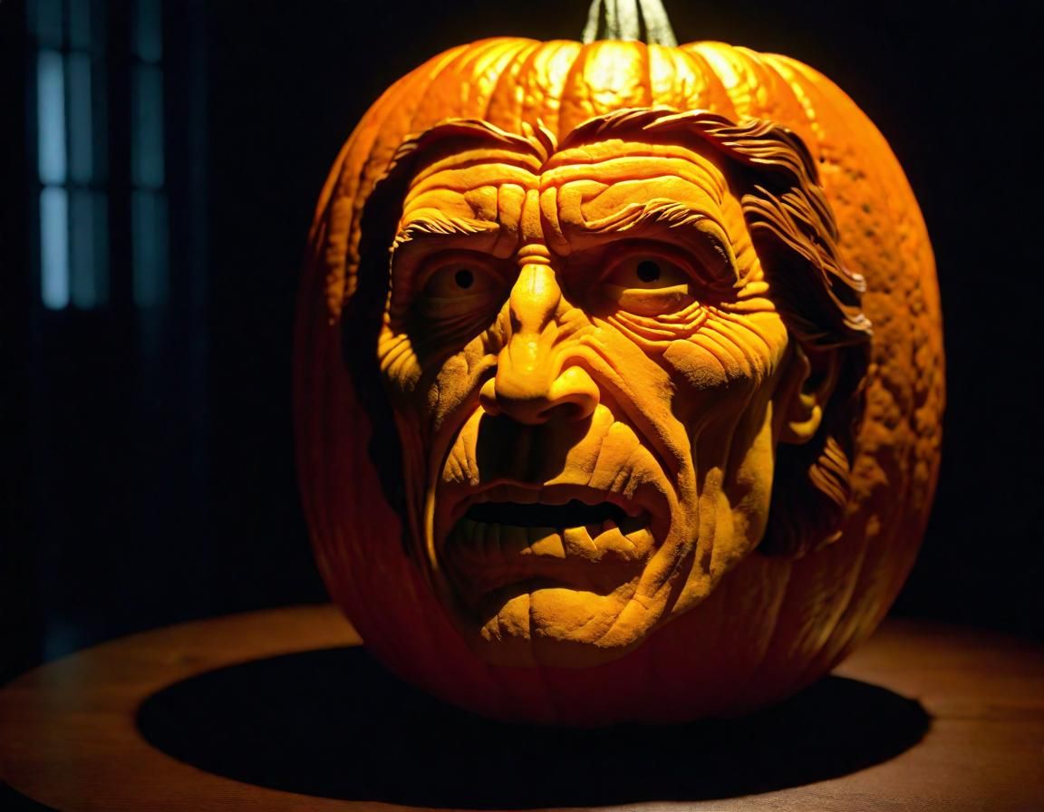 Cinematic Jack-o-Lantern with Willem Dafoe's Face