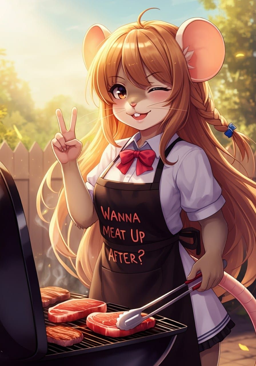 Anime Mouse Grillmaster in Watercolor Style