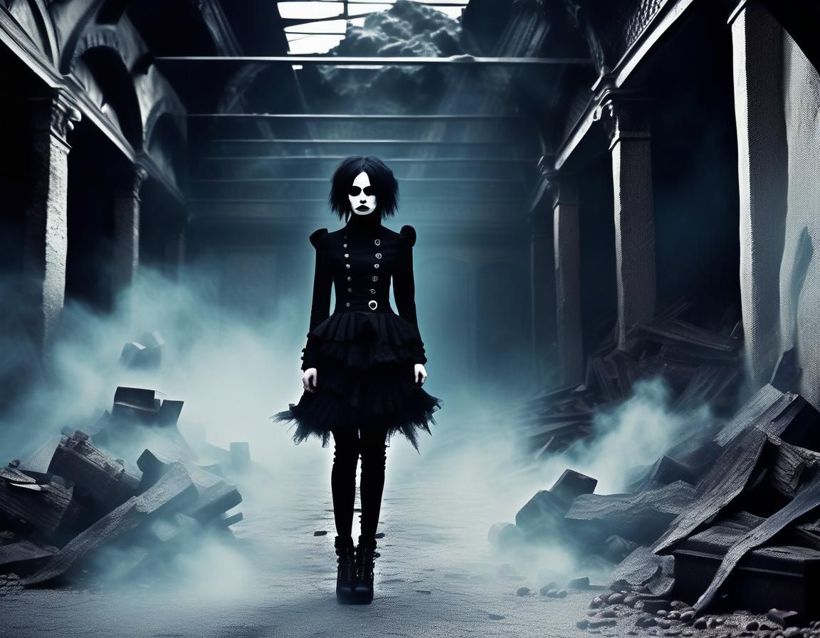 Goth Model in Apocalyptic Coffee Shop