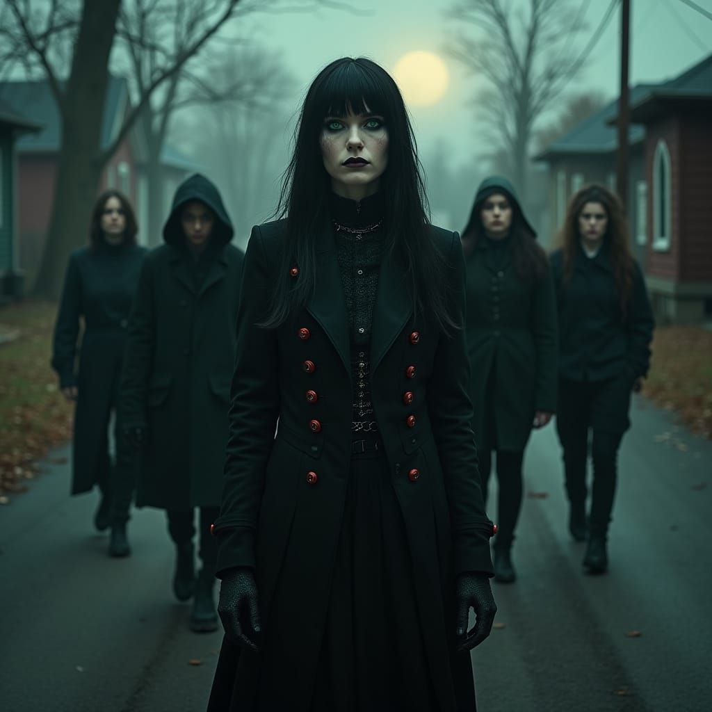 Mysterious Occult Gathering in a Dark American Townscape