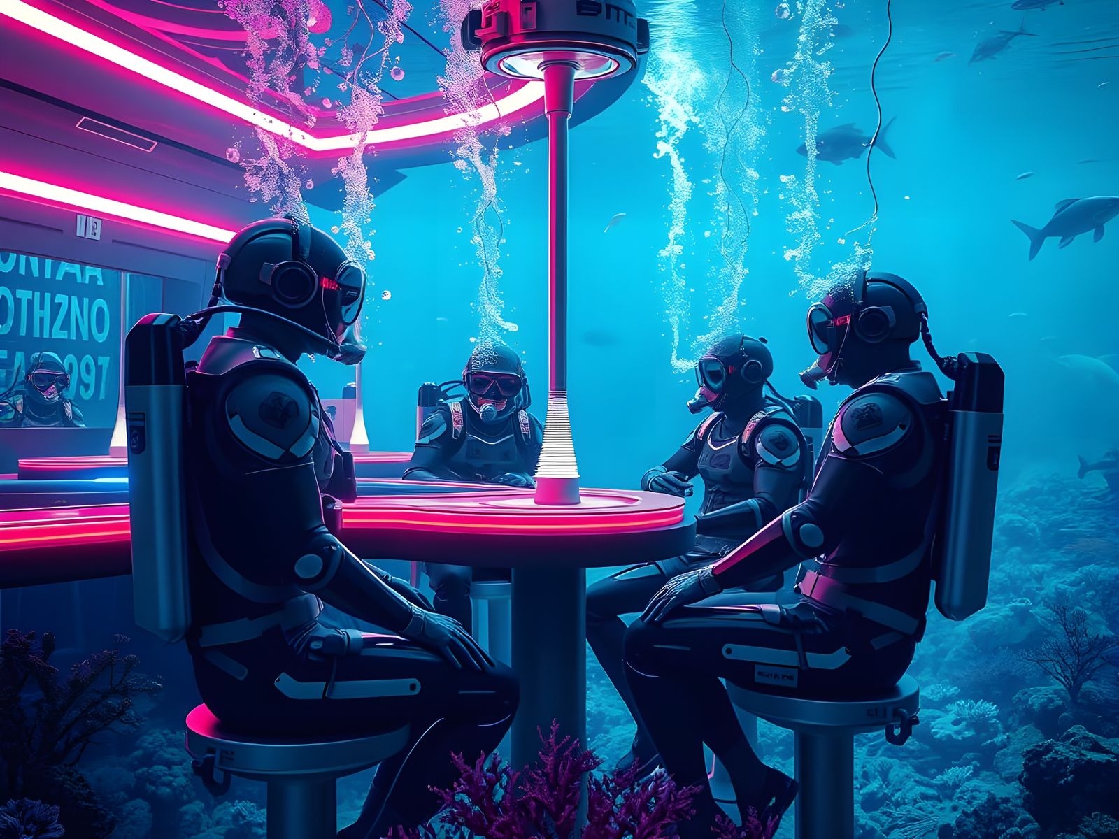 Divers getting a refill at the oxygen bar