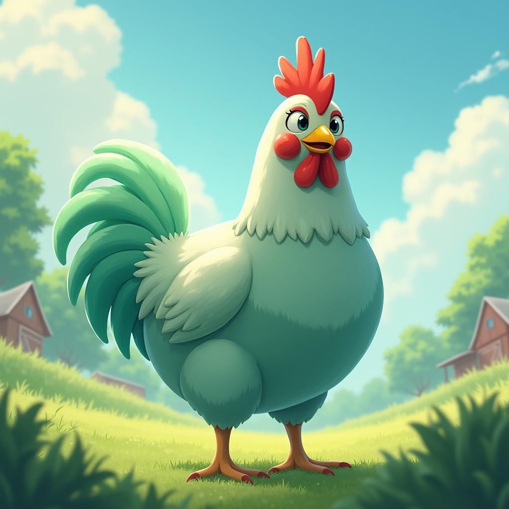 Anime Chicken Character in Pastel Green Hues