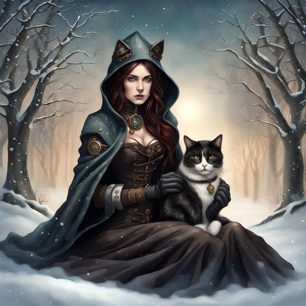 Steampunk Witch & Her Familiar