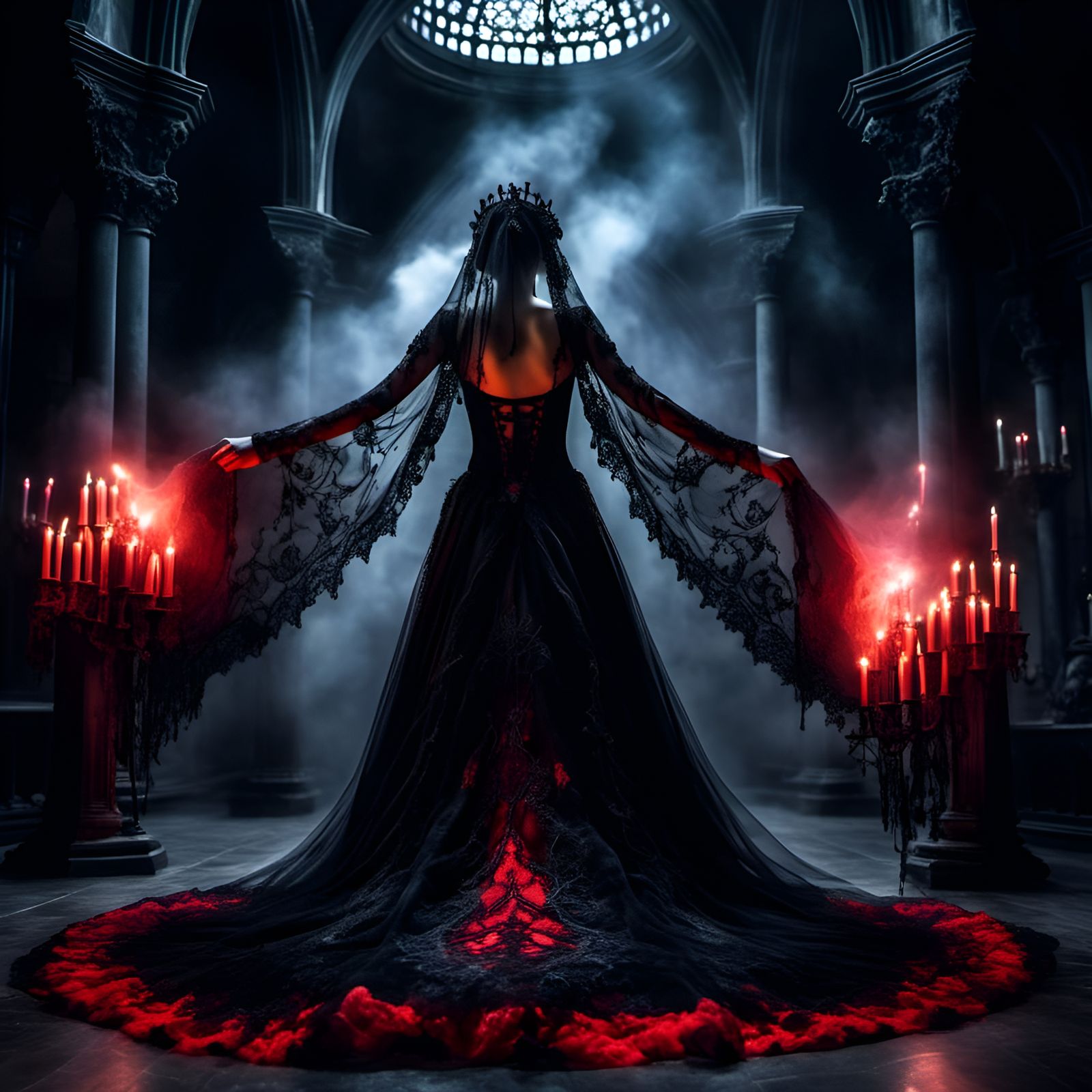 : The Wanderer : witch, Gothic wedding dress,