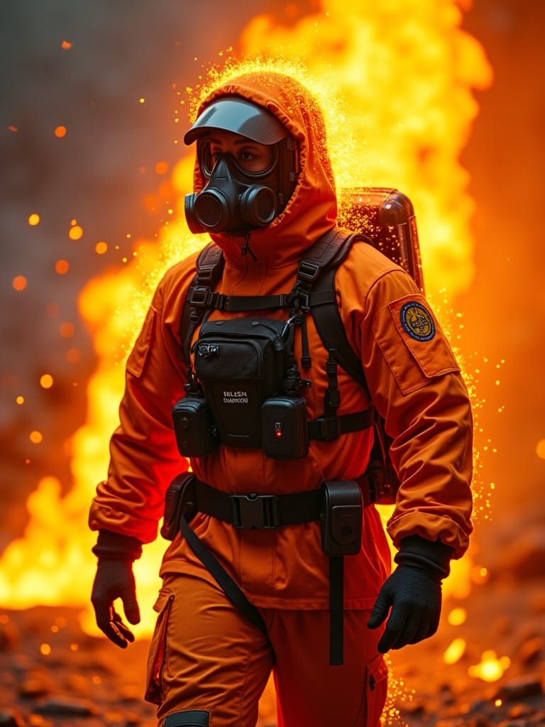 HSE Officer in Fiery Wearpack: Cinematic Portrait