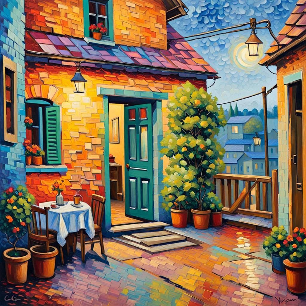 Cosy Home in Expressionist Impasto Oil Painting