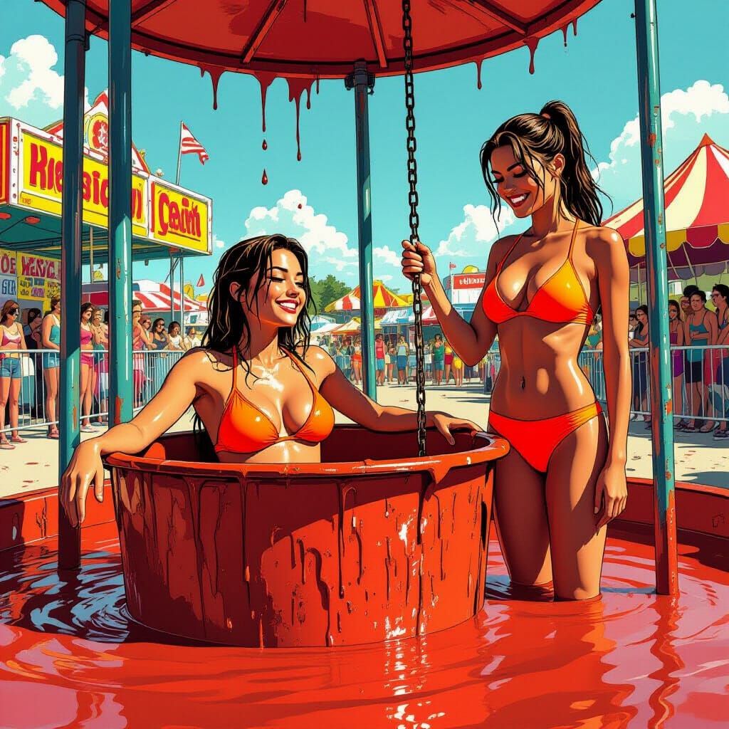 Woman Submerged in Dunk Tank at Fairground