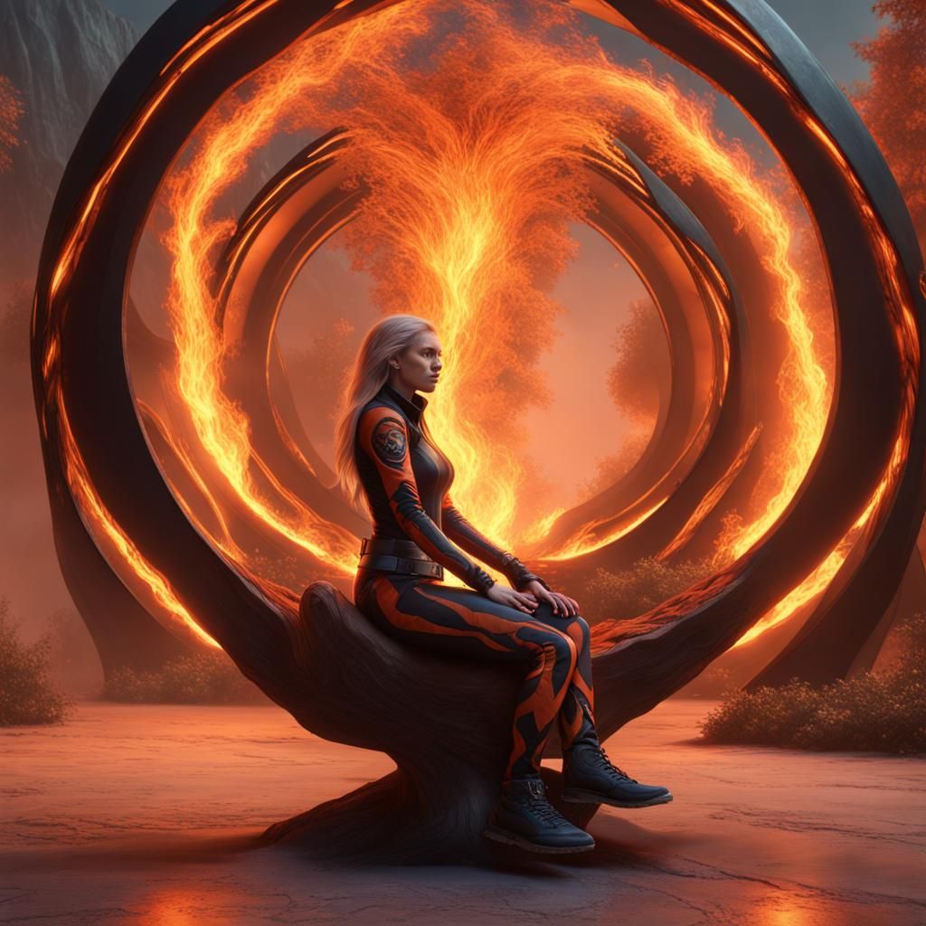 Surreal Flames: A Biker's Dream in Matte Painting
