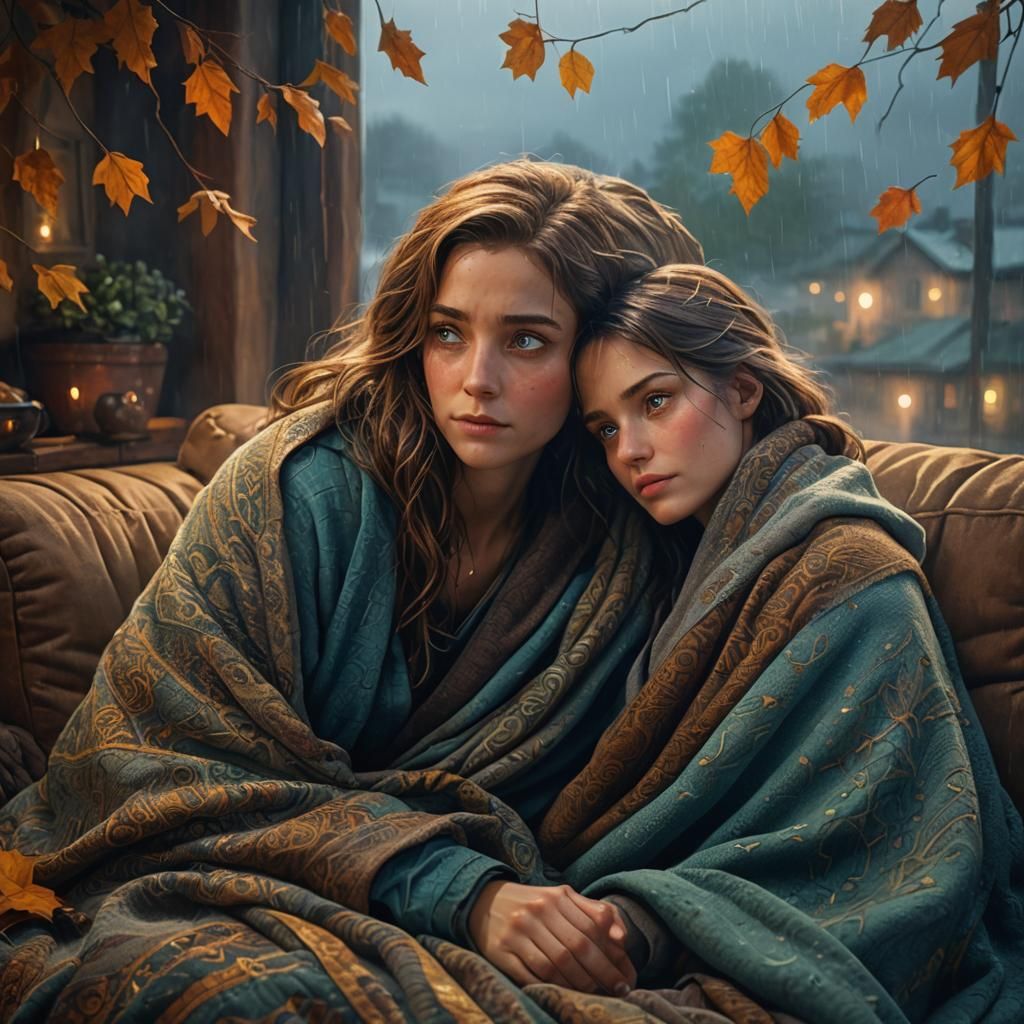 Romantic Couple on a Foggy Autumn Night