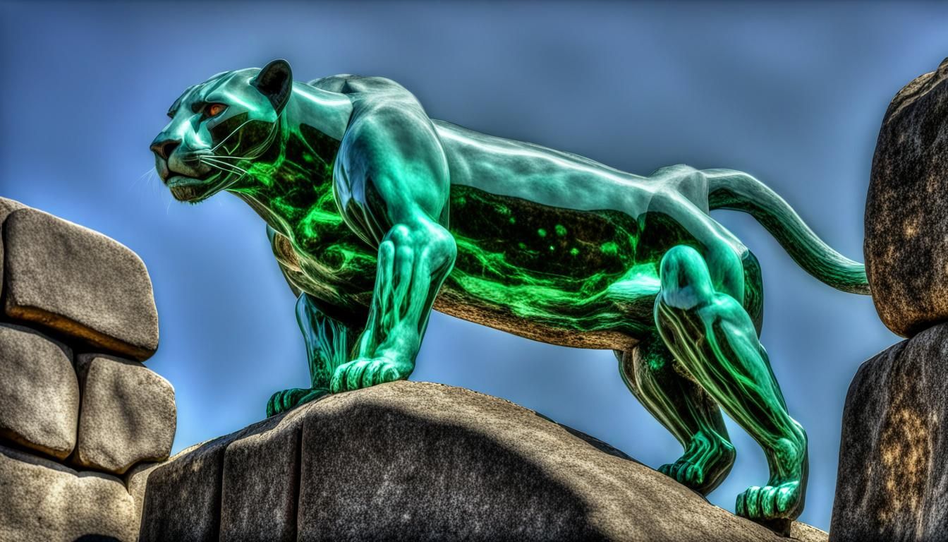 Emerald Glass Jaguar Ready to Pounce: Graffiti Art