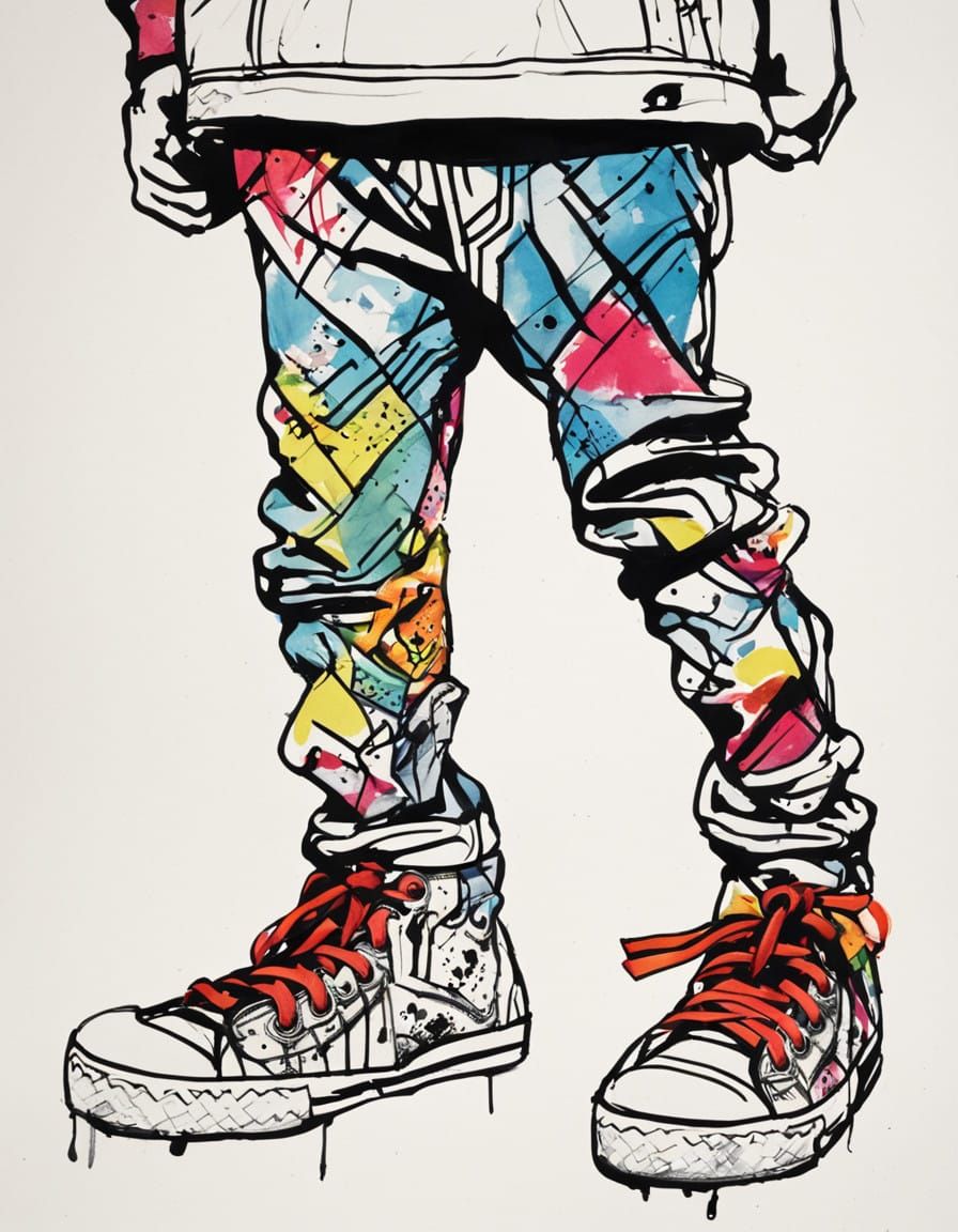 Vibrant High Top Kicks in Expressive Ink Sketch