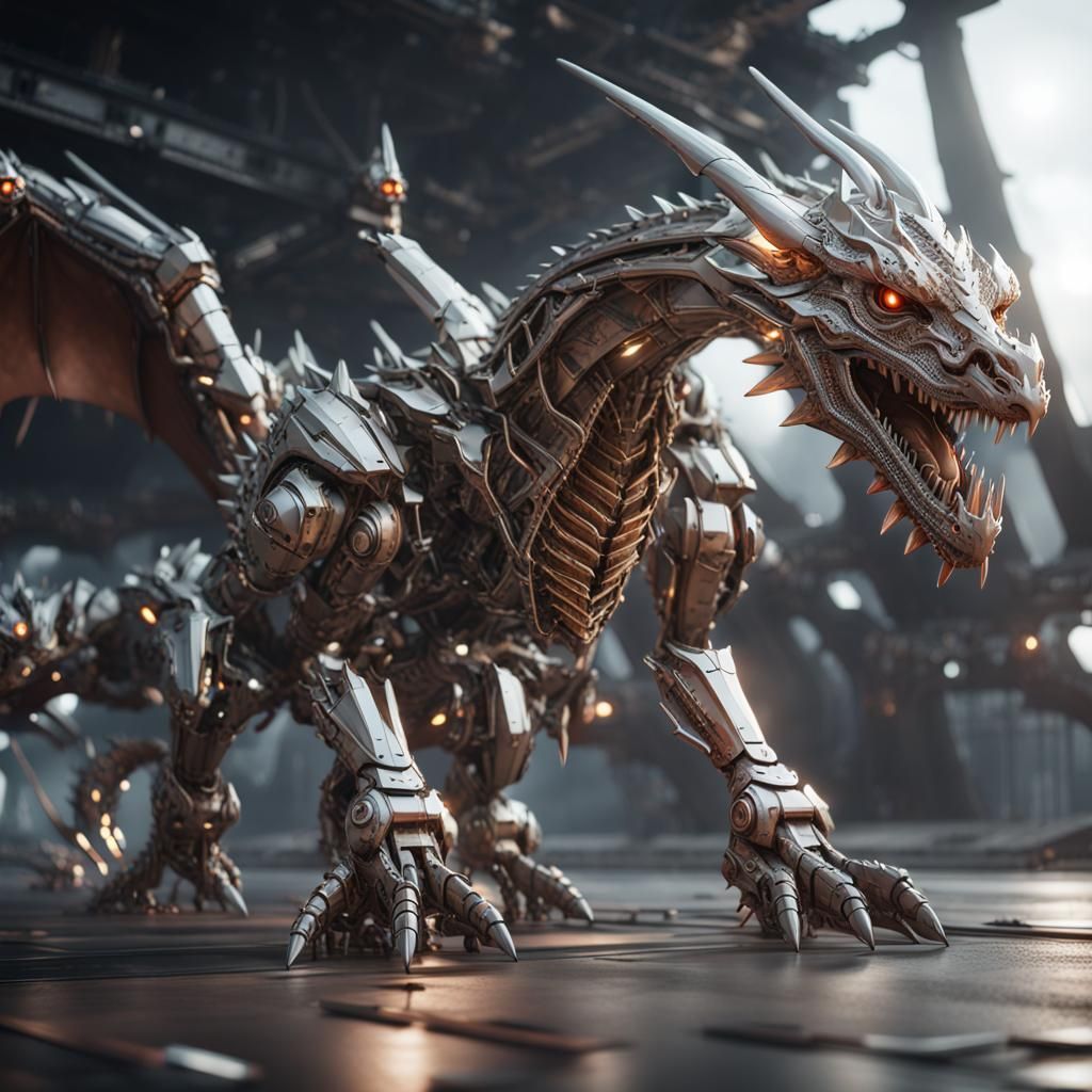 Futuristic Two-Headed Dragon with Electrical Powers