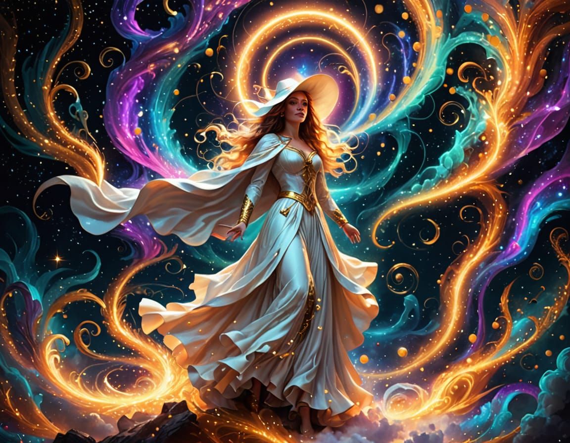 Enchanting Astral Witch Conjures Spells in a Vibrant Cosmic ...