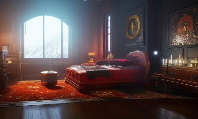 1980s Bedroom with Digital Clock, Detailed Matte Painting