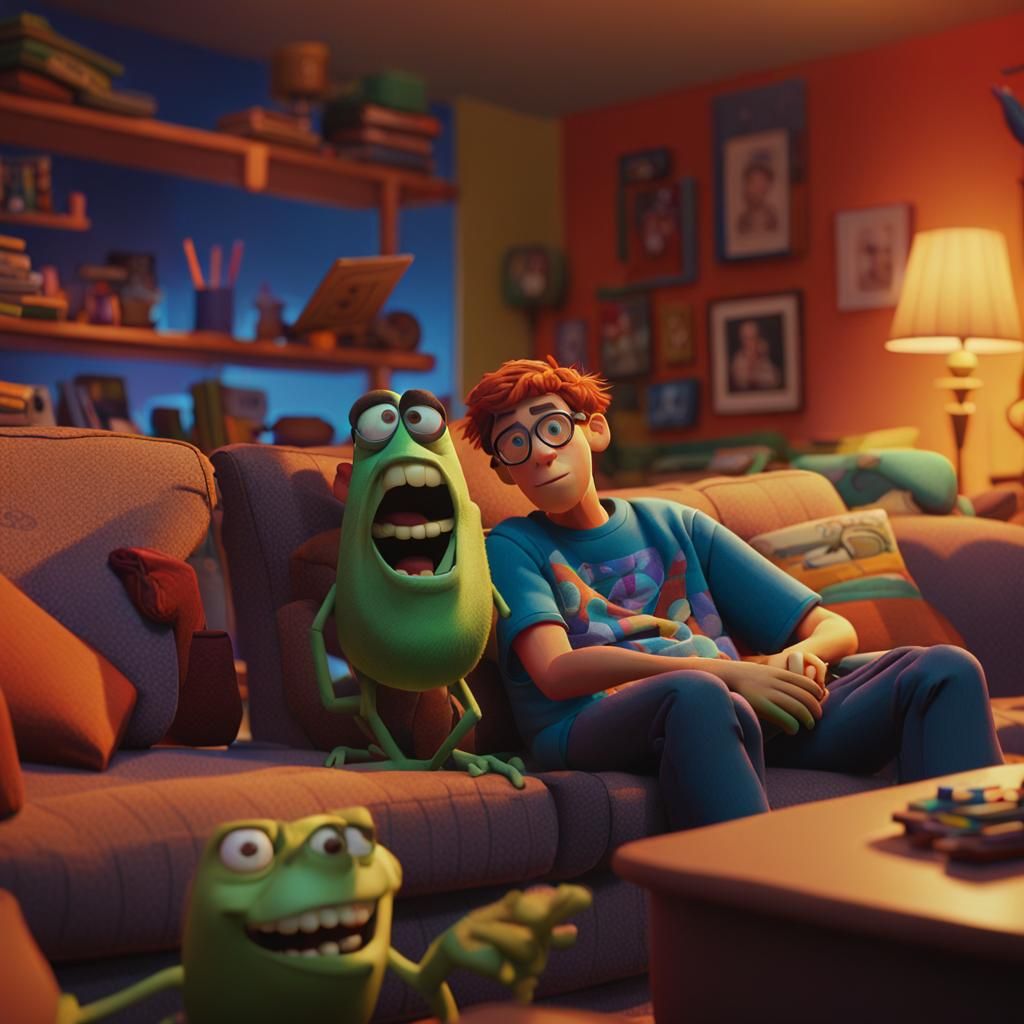 Cinematic Stoner Scene in Pixar Style