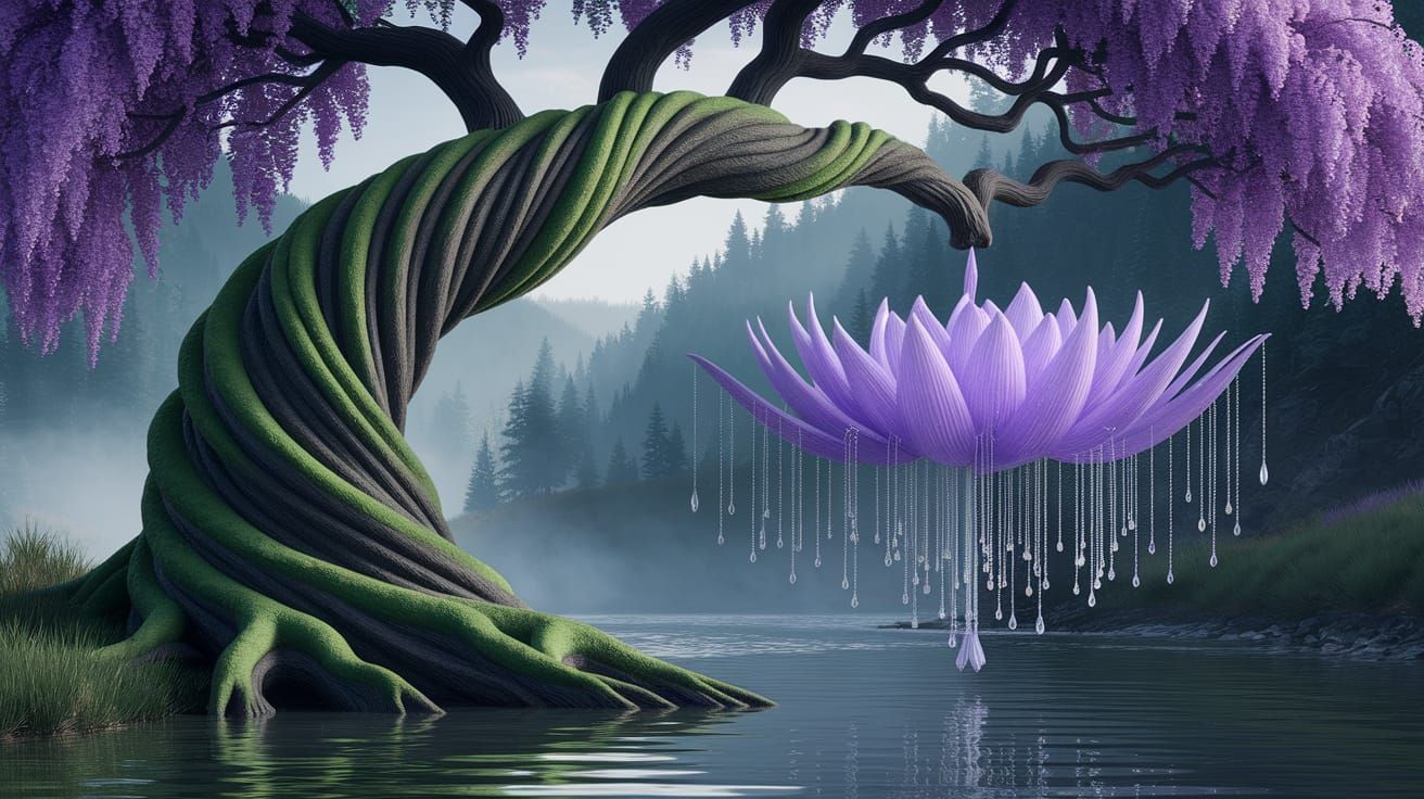 Majestic Fantasy Tree with Lush Greenery and Vibrant Purple ...