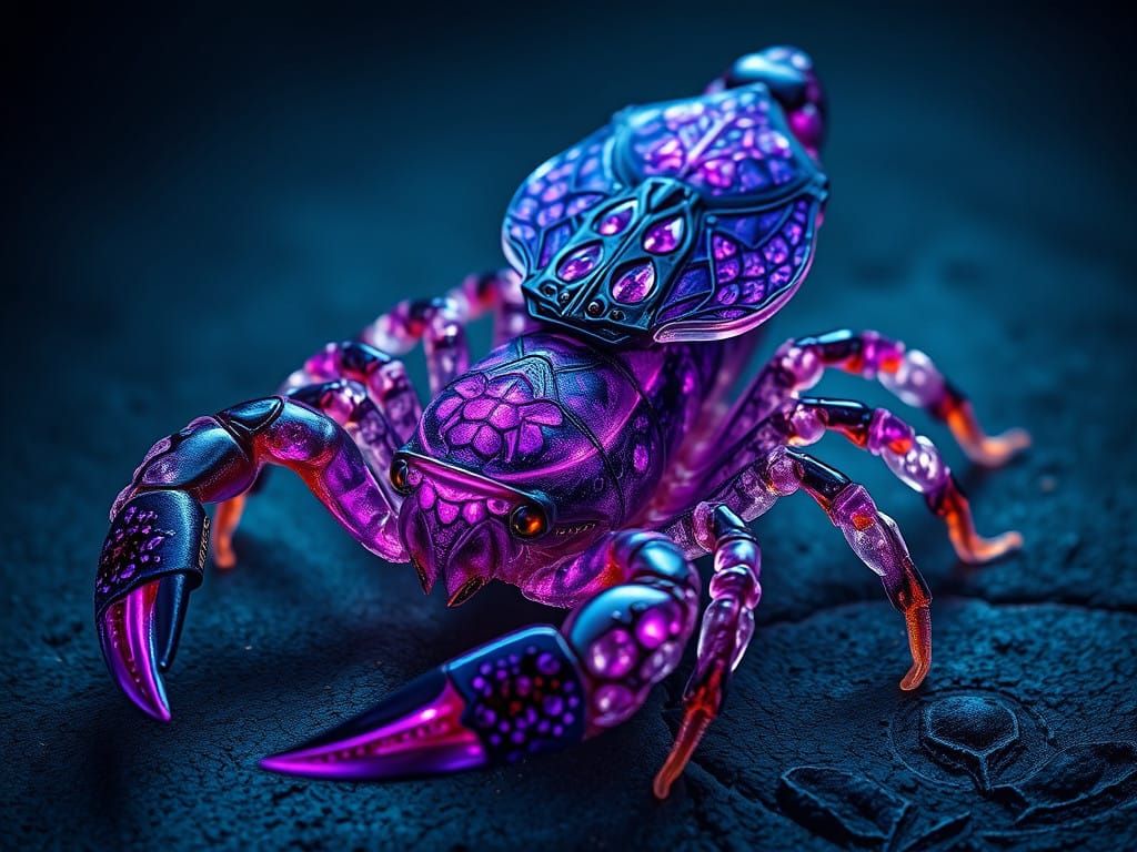Ethereal Mythical Scorpion with Bioluminescent Warrior