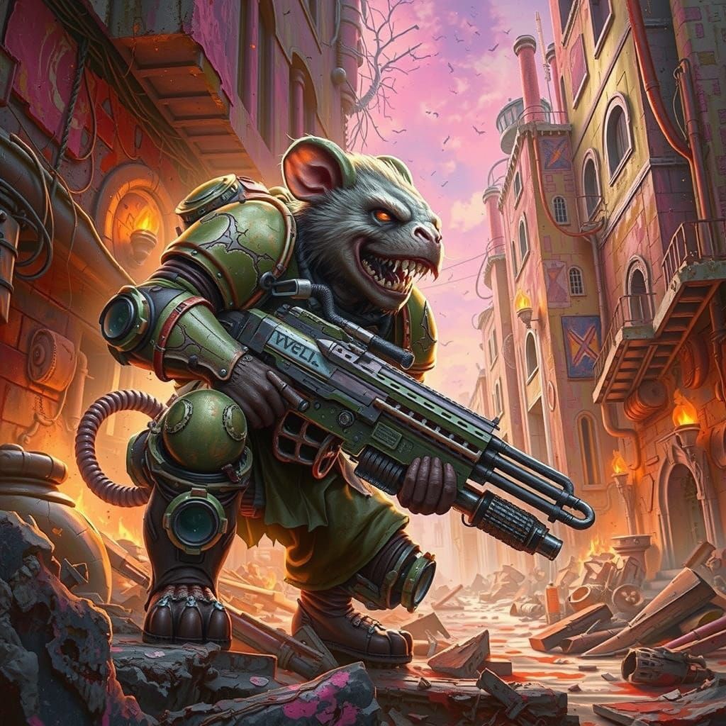 Gothic Skaven Warrior in Industrial Sci-Fi Armor