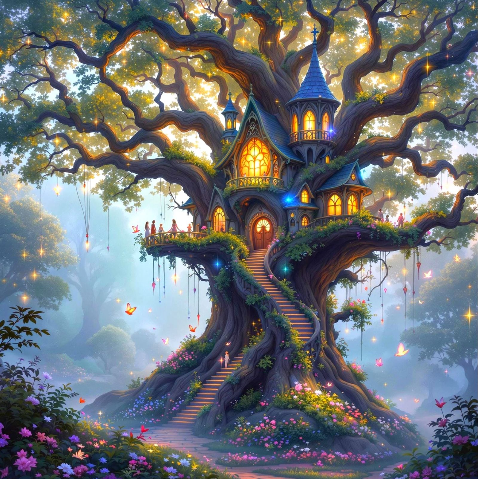 Enchanted Treehouse in Whimsical Fantasy Realm
