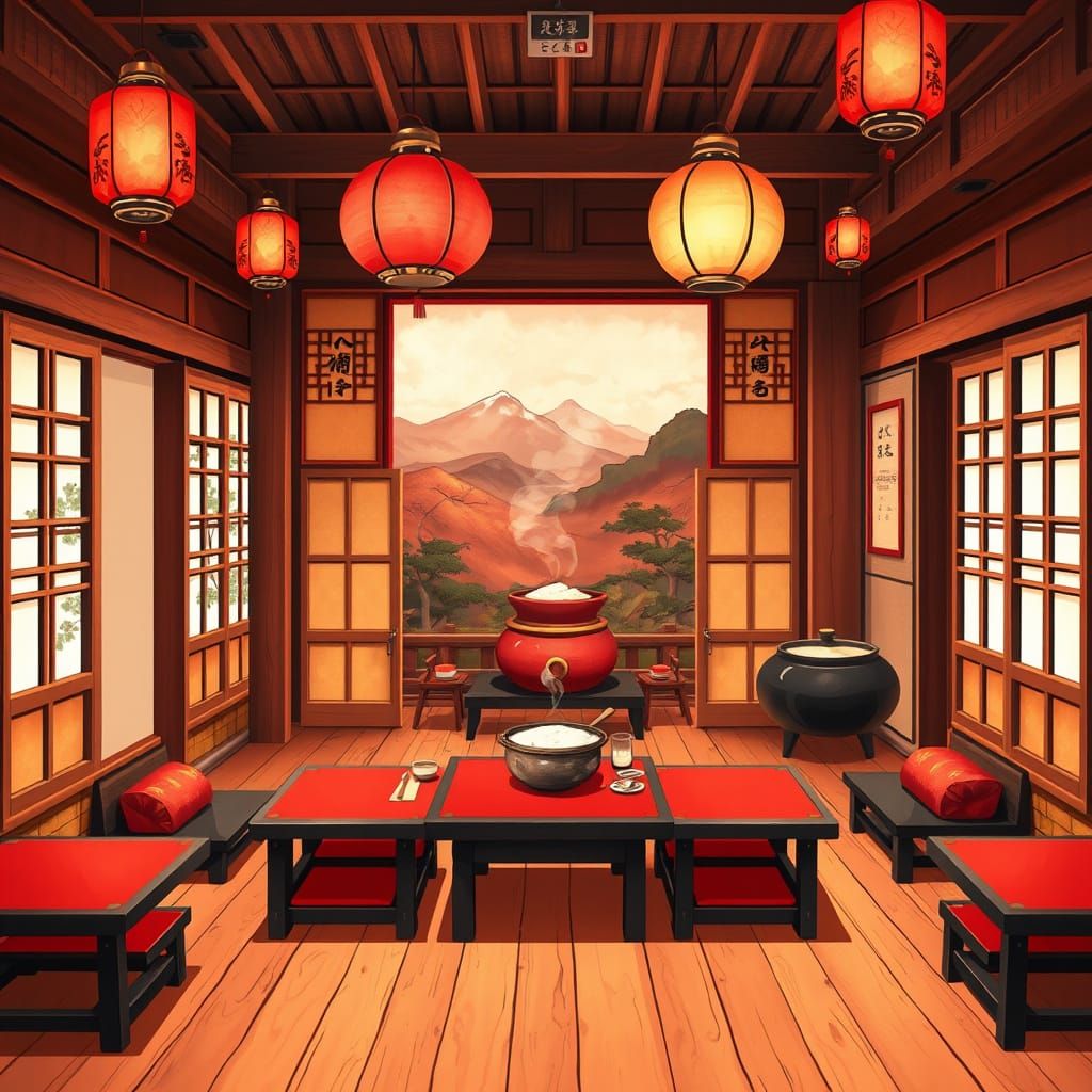 Traditional Korean Hanok-Style Restaurant in 2D Cartoon