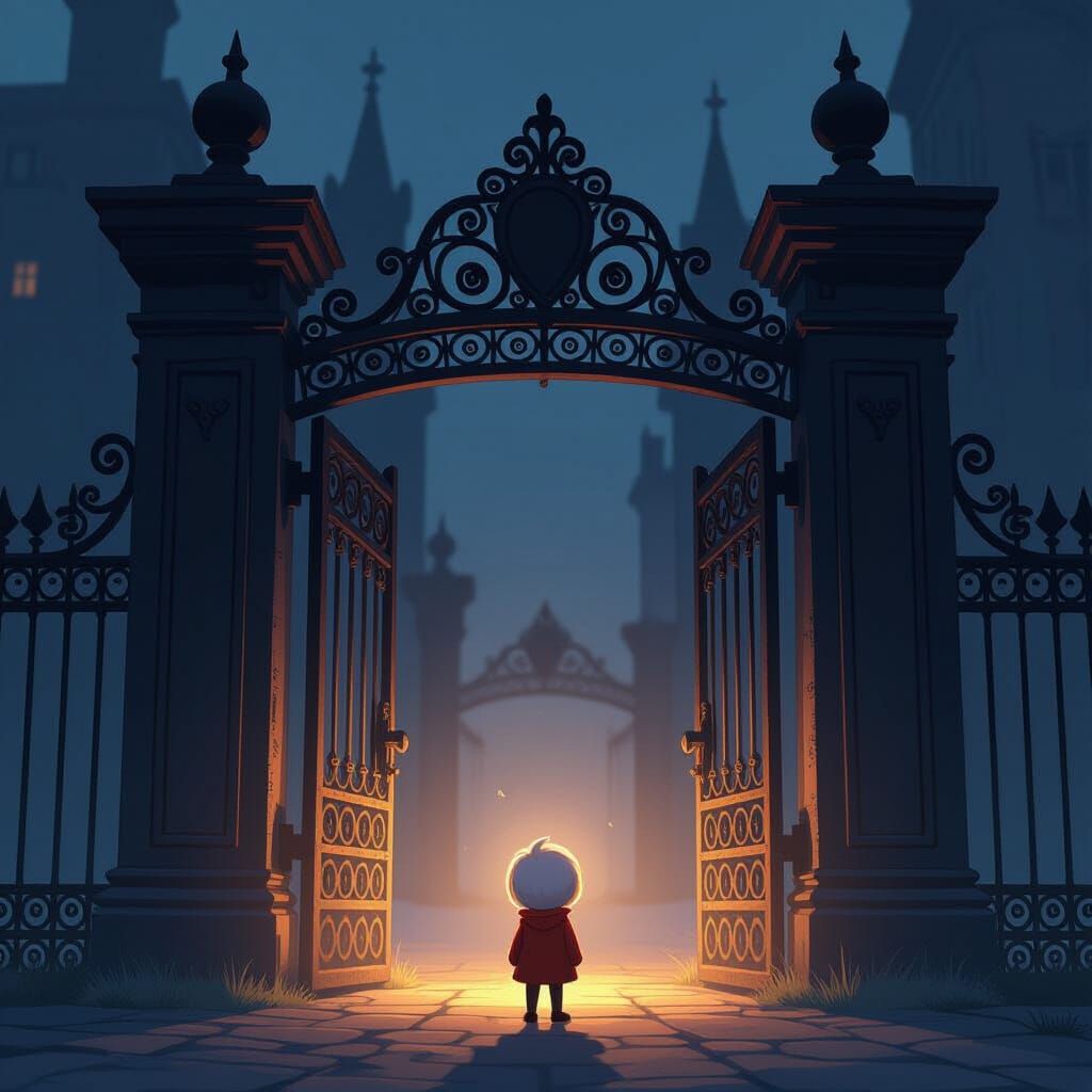 Tiny Figure Before a Huge Ornate Gate