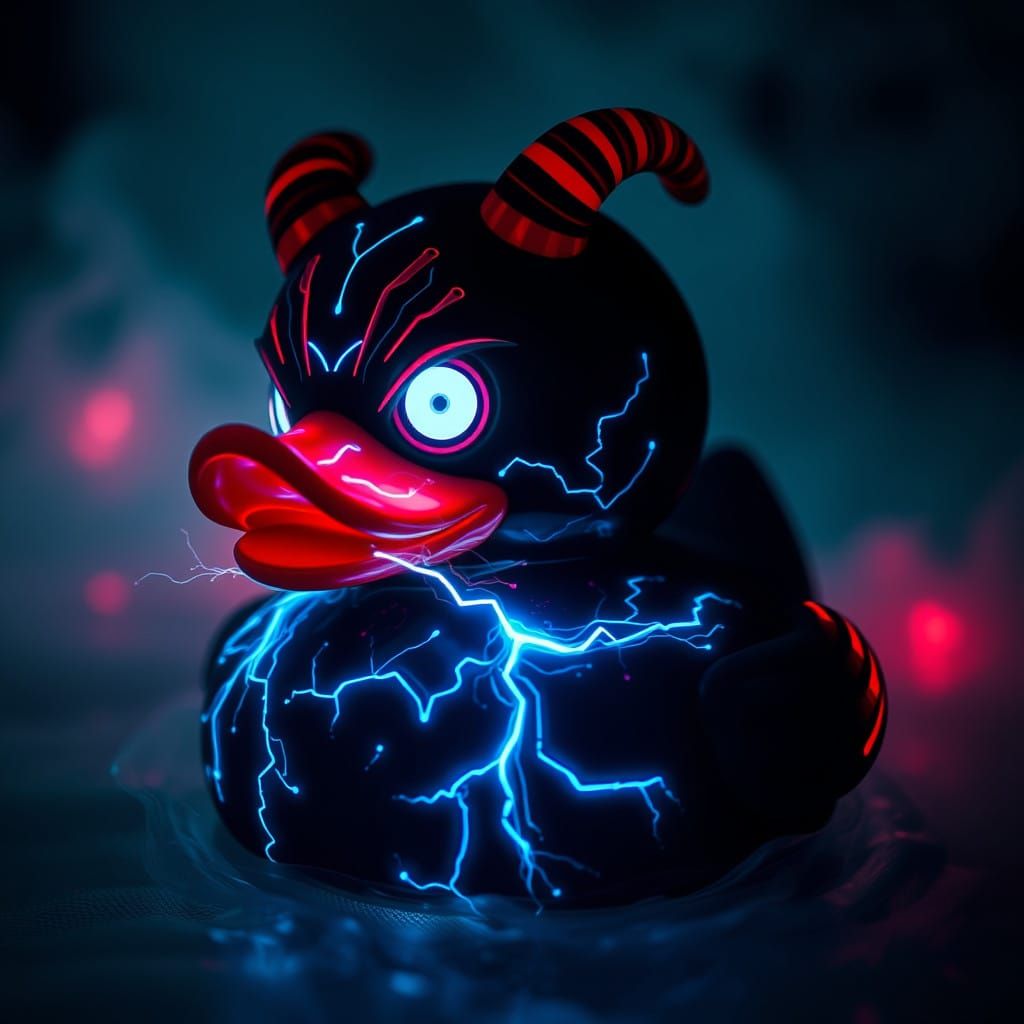 Demonic Rubber Duck in a Haunting, High-Contrast Realm