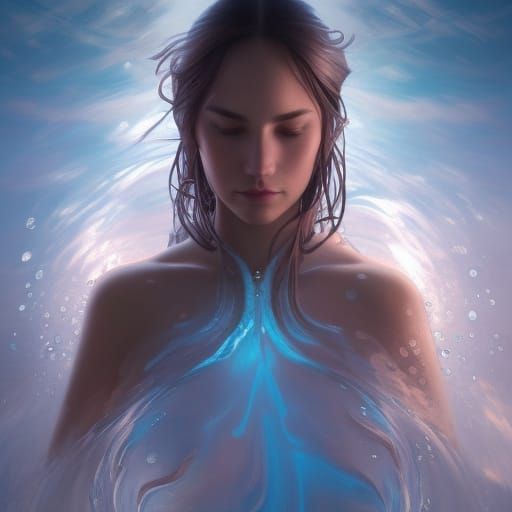 Water Bender Girl Portrait in Art Nouveau Style