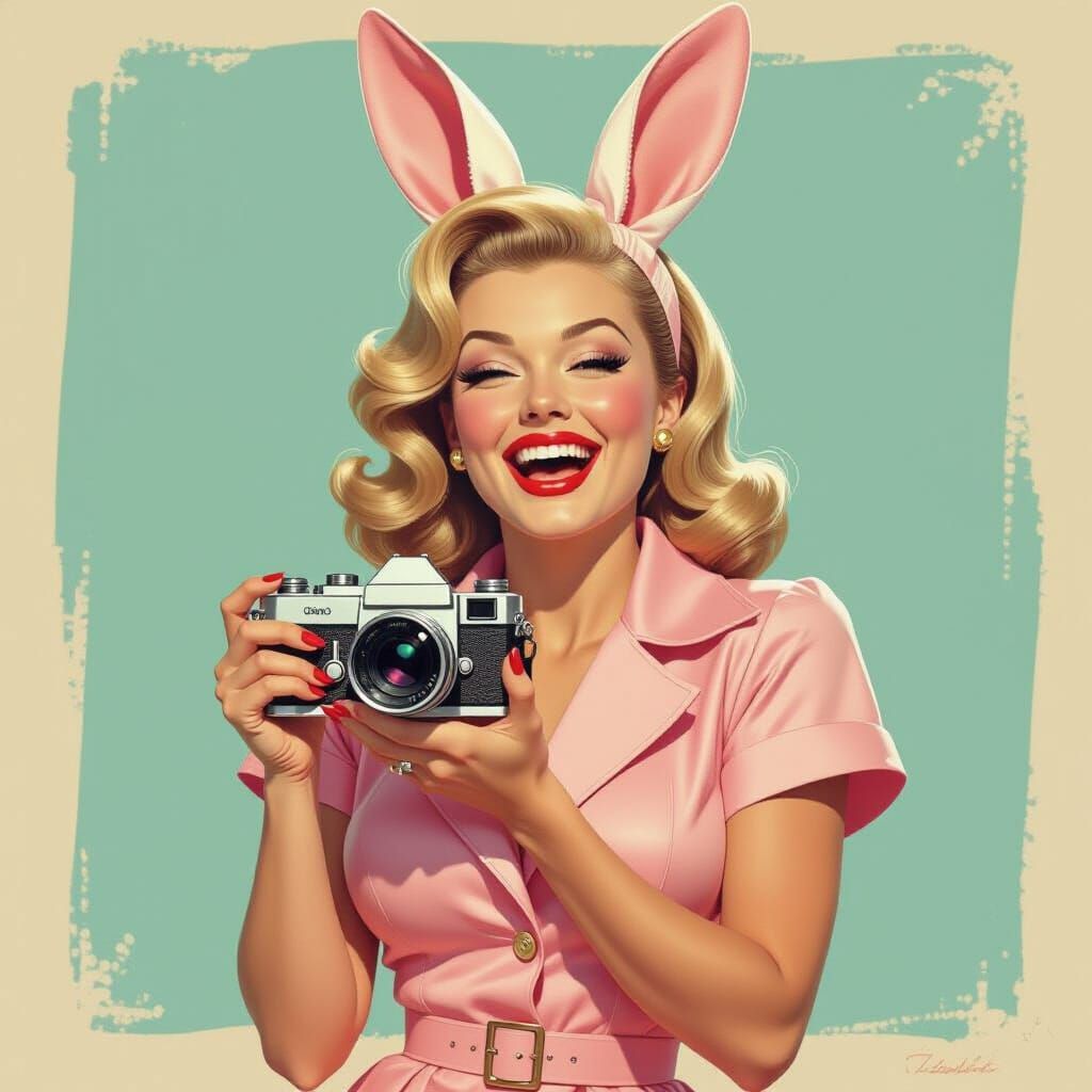 Retro Pin-Up Girl with Camera in Film Noir Style