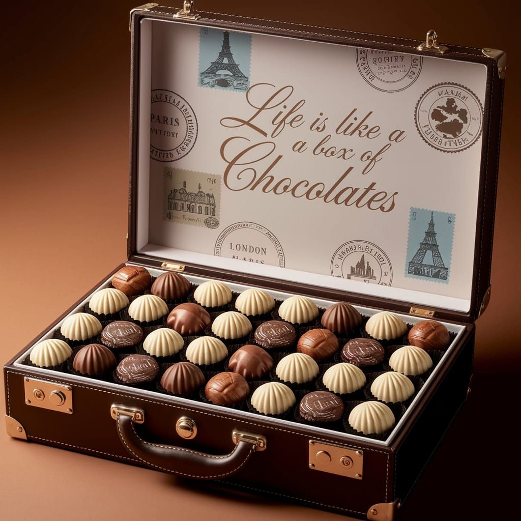 Vintage Suitcase Containing Exquisite Chocolates
