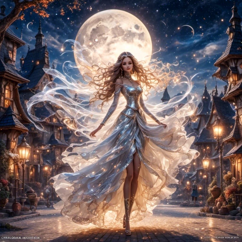 Deity Witch Dancing in Village Square Under Starry Sky