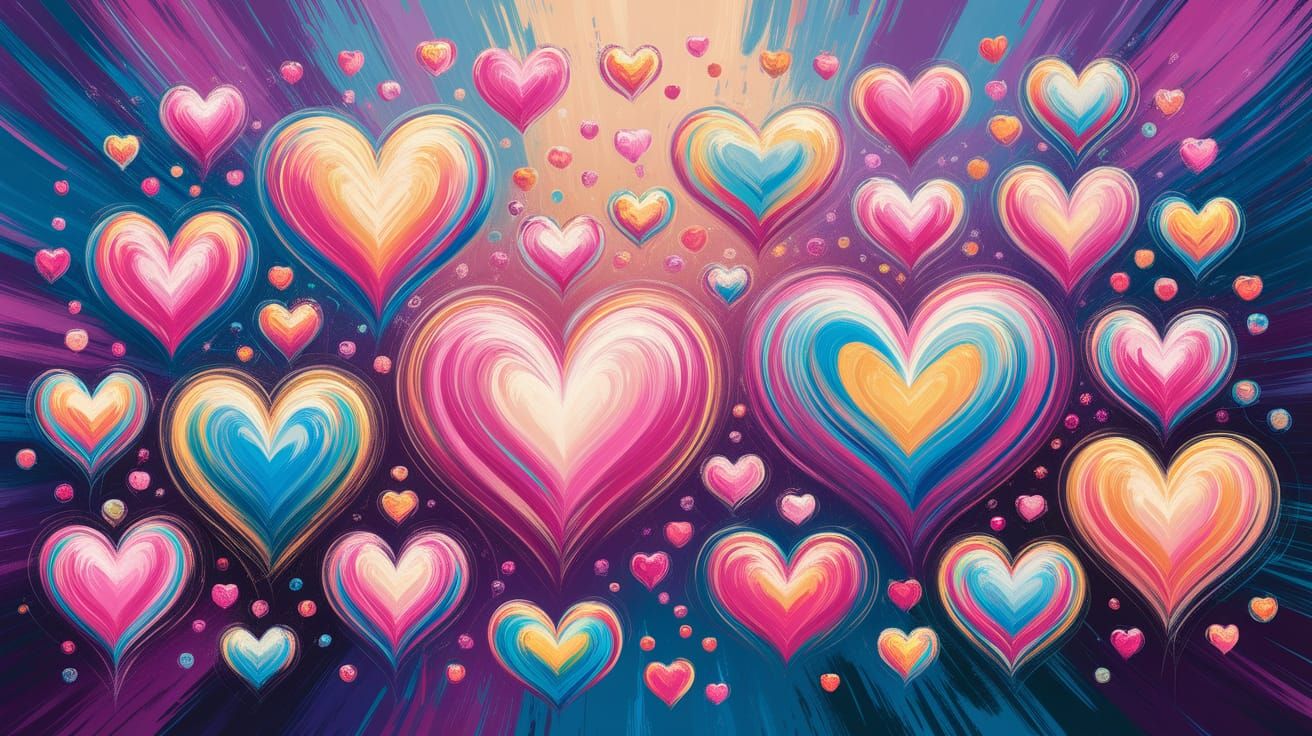 Whimsical Heart Composition in Dreamy Blues and Purples
