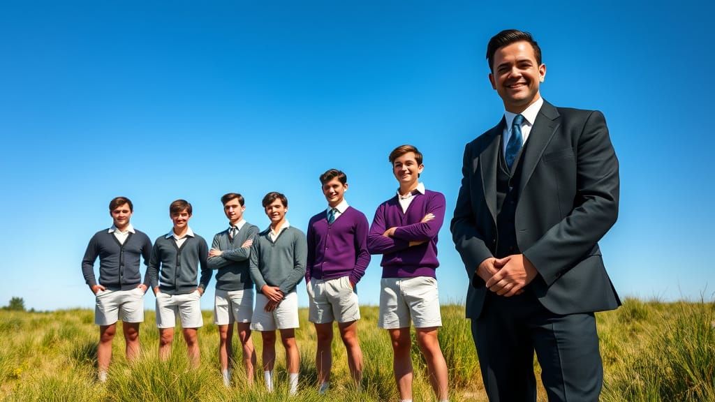 1920s Schoolboys Posing on Sunny Grassy Field