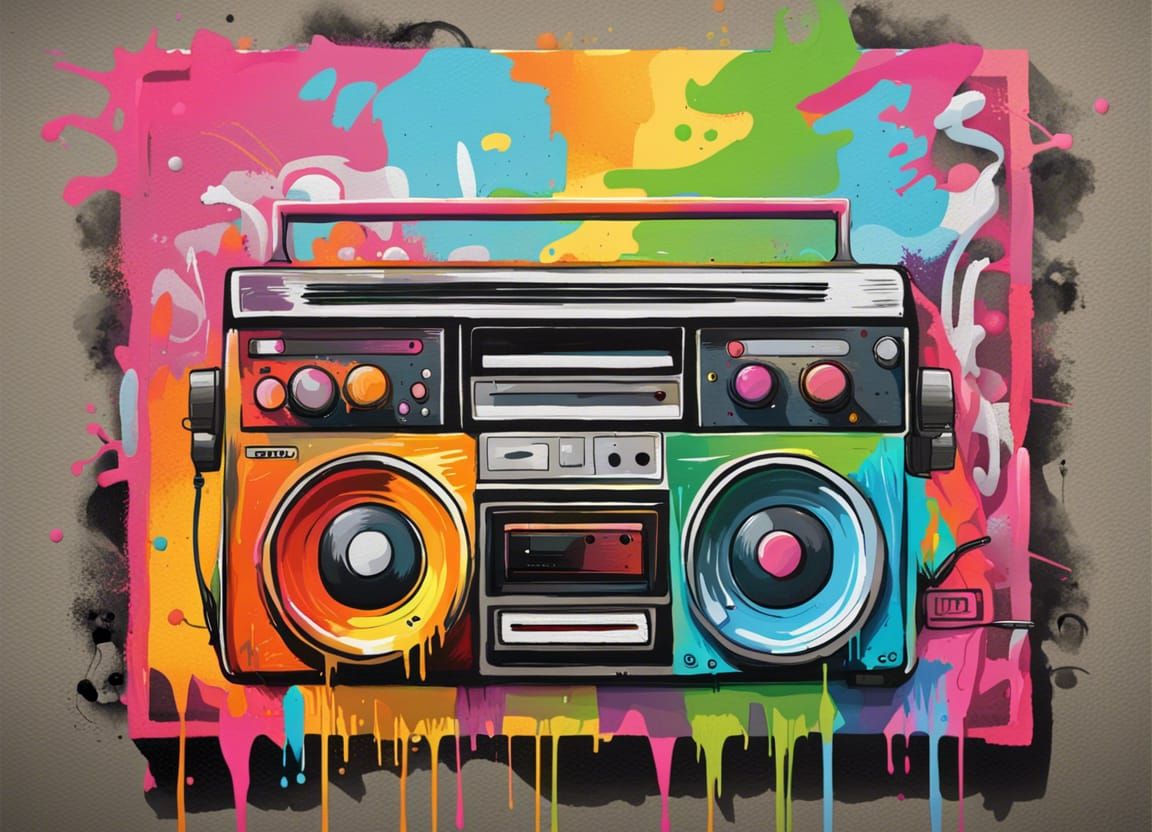 Colorful 80s Graffiti Soundsystem Tape Recorder