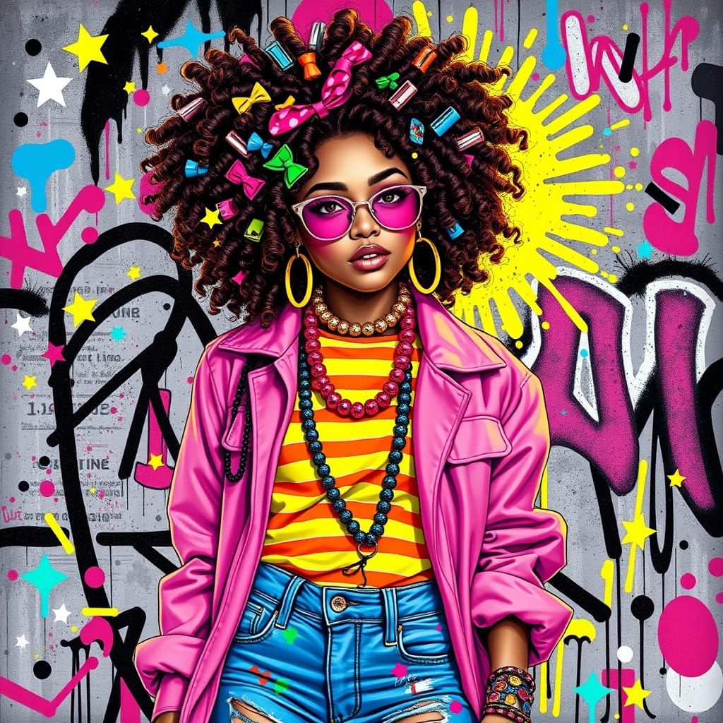 Vibrant Fashionista in Whimsical Wonderland