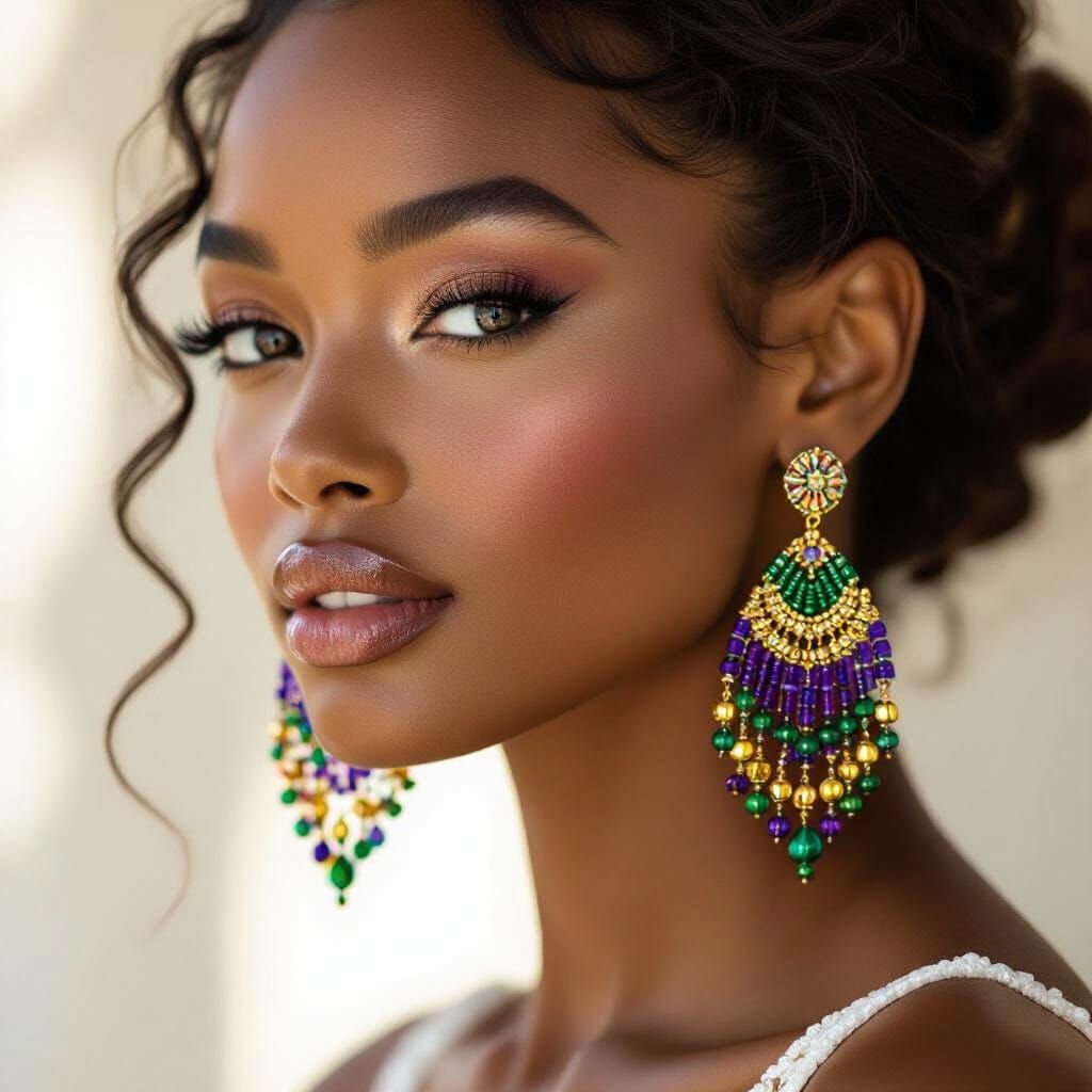 Elegant Beaded Earrings on a Radiant Woman