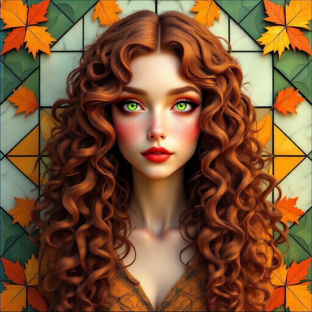 Glamorous Lilith with Autumn Hair Amidst Tessellation Tiles