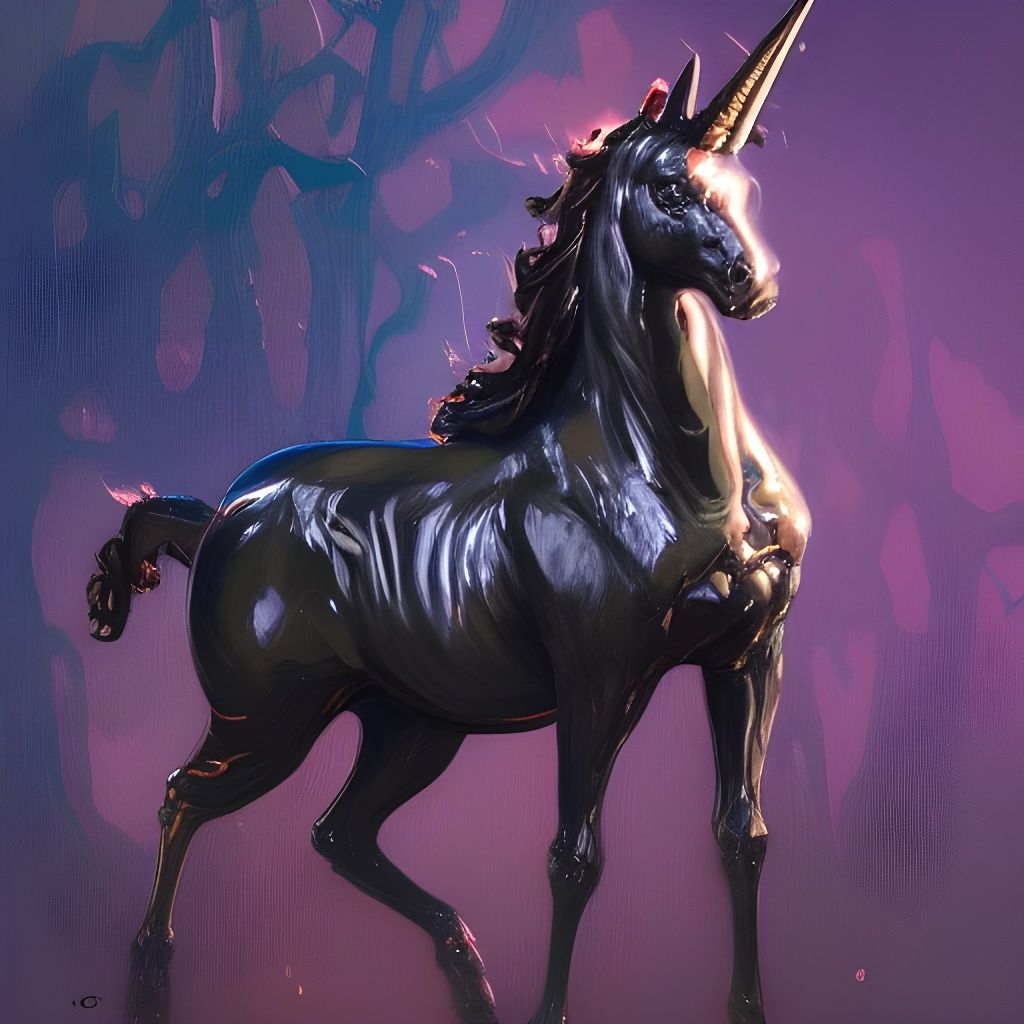 Detailed Oil Painting of a Black Unicorn for Halloween