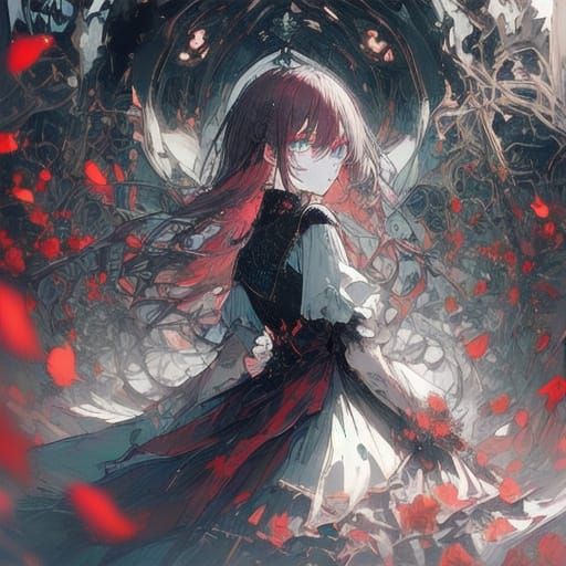 Elegant Lady Witch in Gothic Tower