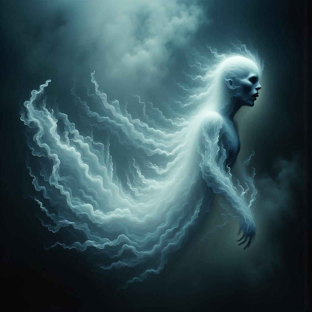 Glowing Ghost in a Gothic Lace Web, Airbrushed Painting