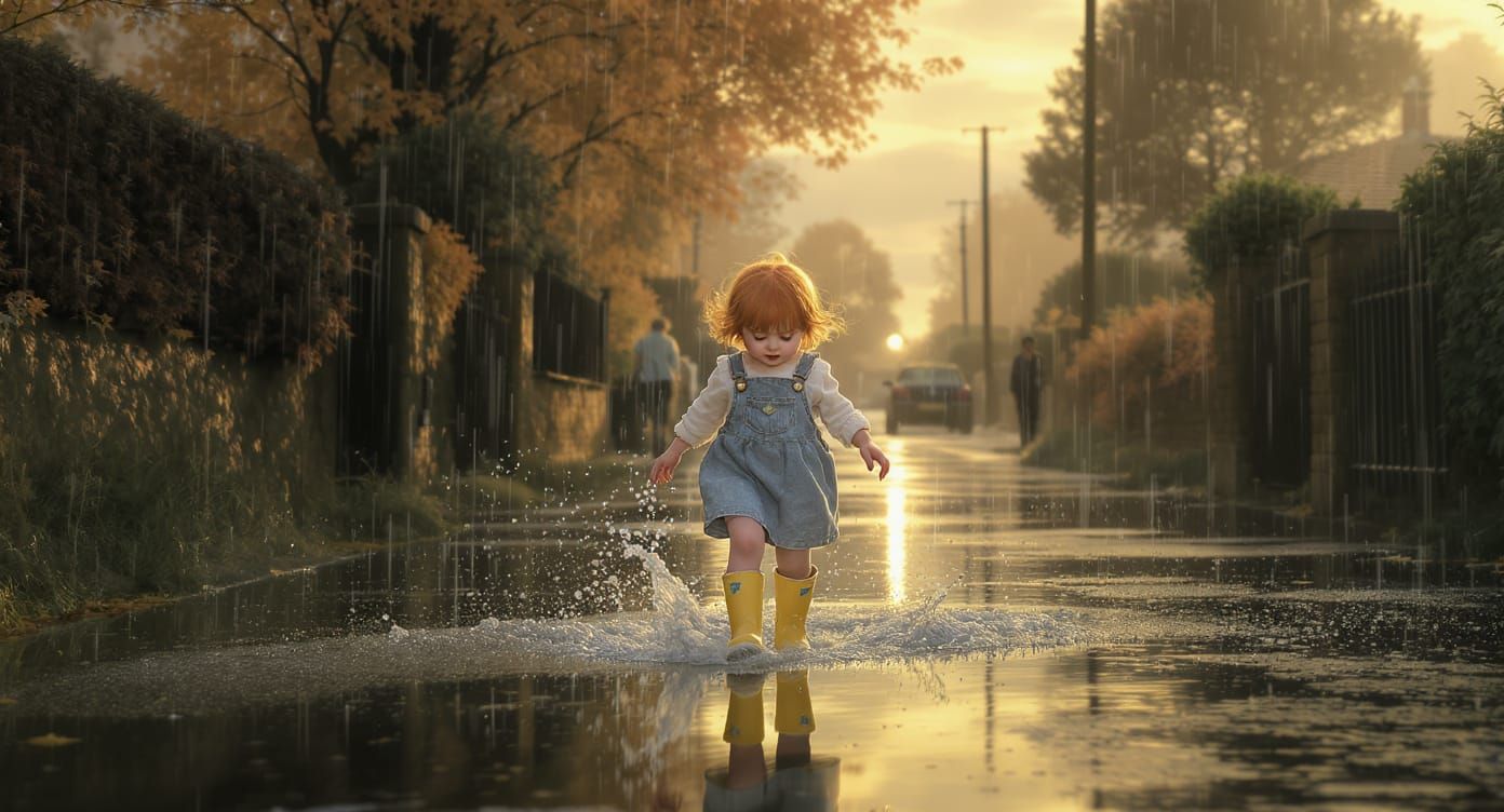 Redhead Girl in Yellow Boots Splashing: 3D Render