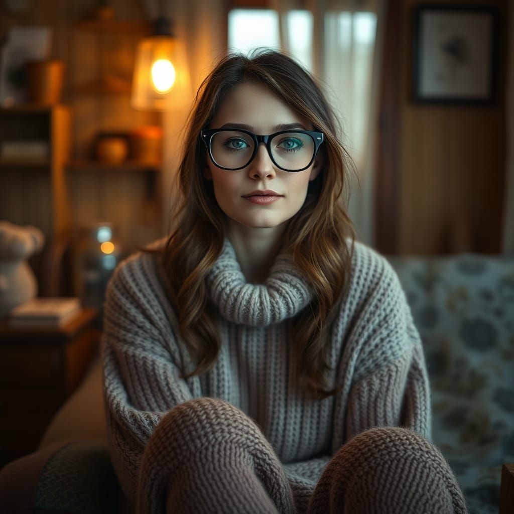 Frau mit Brille und Sommersprossen, hat eine Schürze und Pan...