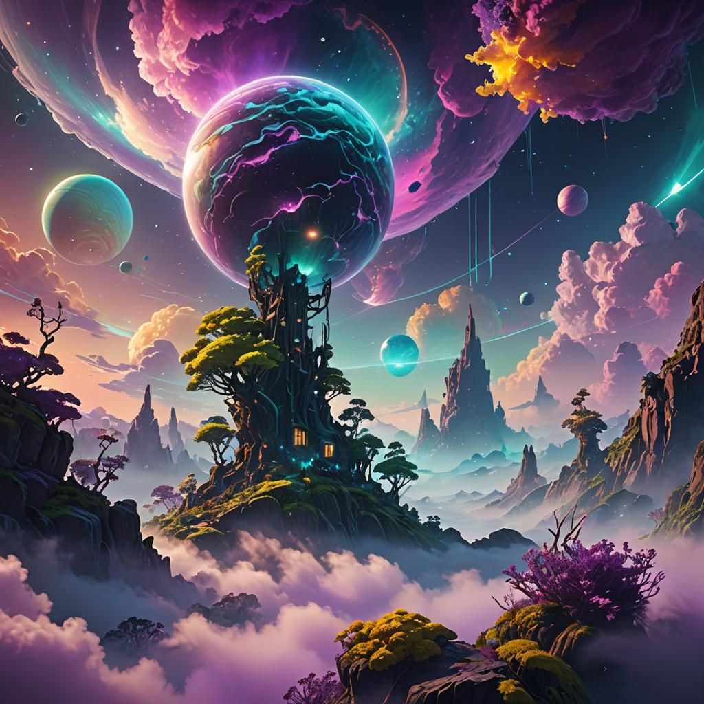 Ethereal Dendrarium Floating Above Uranus Clouds