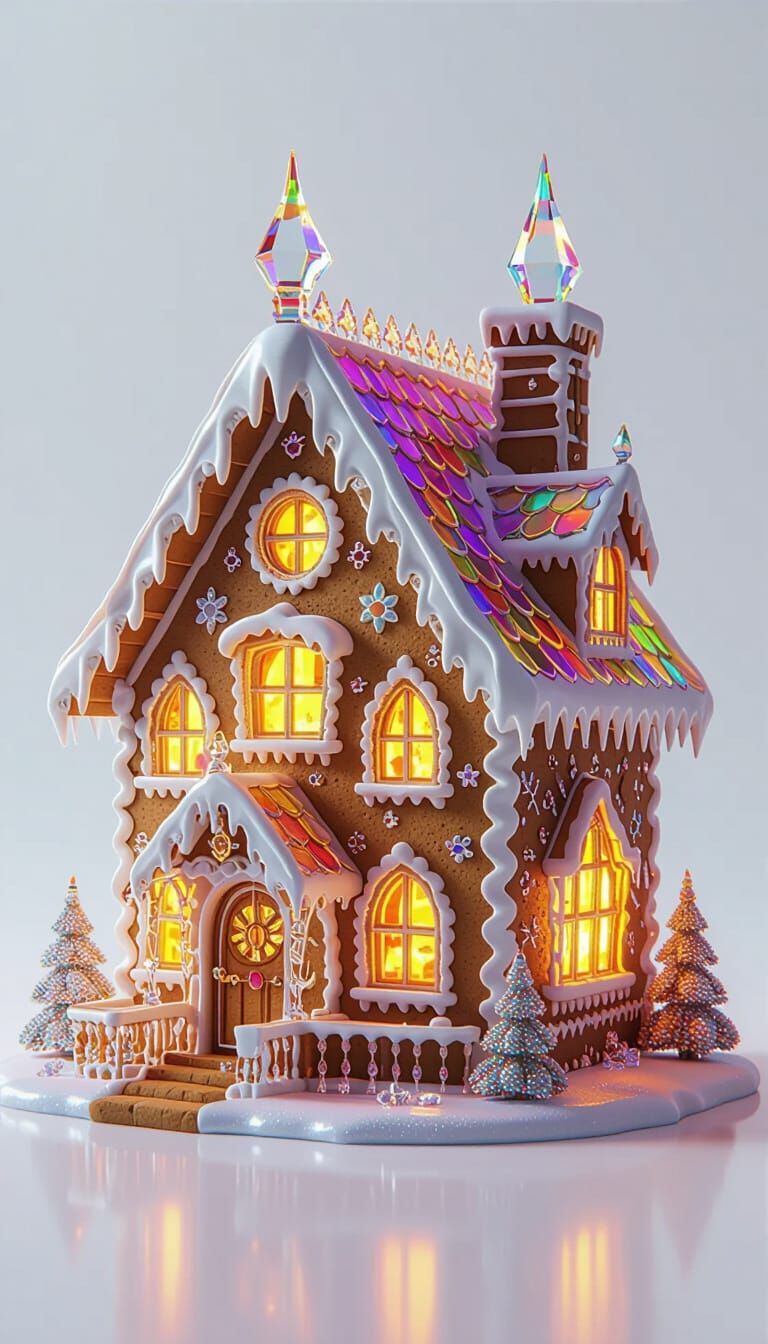Crystal Gingerbread House in Magical Realism Style