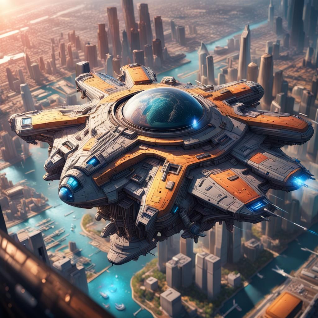Hyperrealistic Spaceship Cities Concept Art